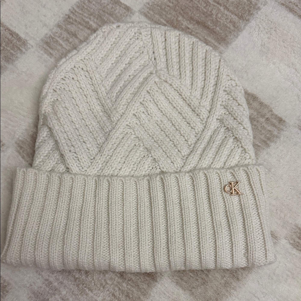 Calvin Klein Beige Textured Beanie
